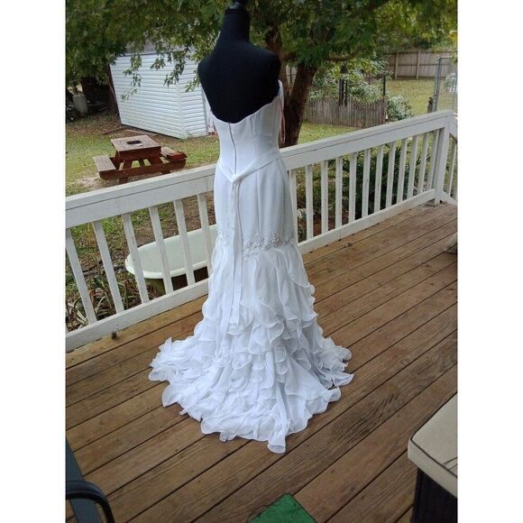 Sz 6 Wedding Dress Gown Eden Bridal #1400 Waterfall Chiffon Ruffled Fit & Flare - Picture 4 of 11